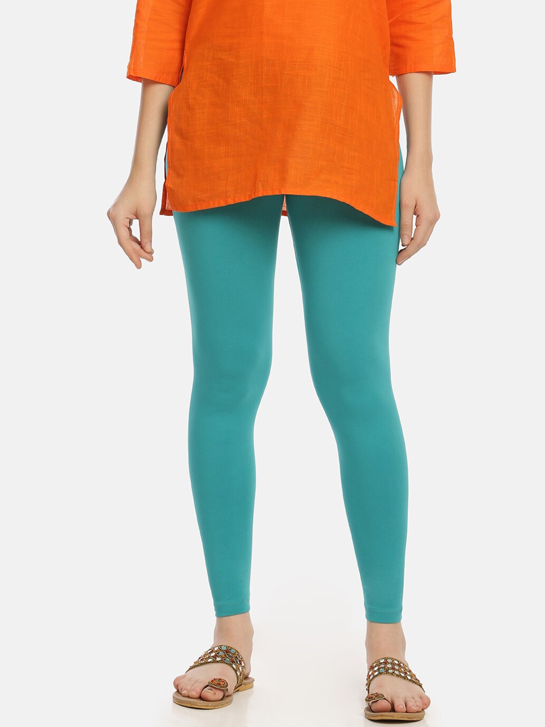 

Zelen Women Teal Green Solid Ankle Length Leggings