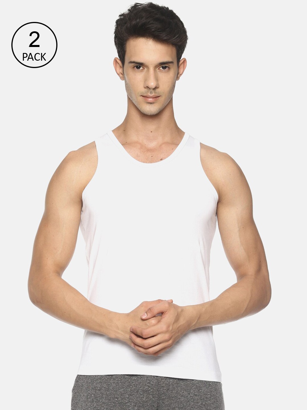 

Soul Space Pack Of 2 Men White Solid Organic Cotton Innerwear Vests