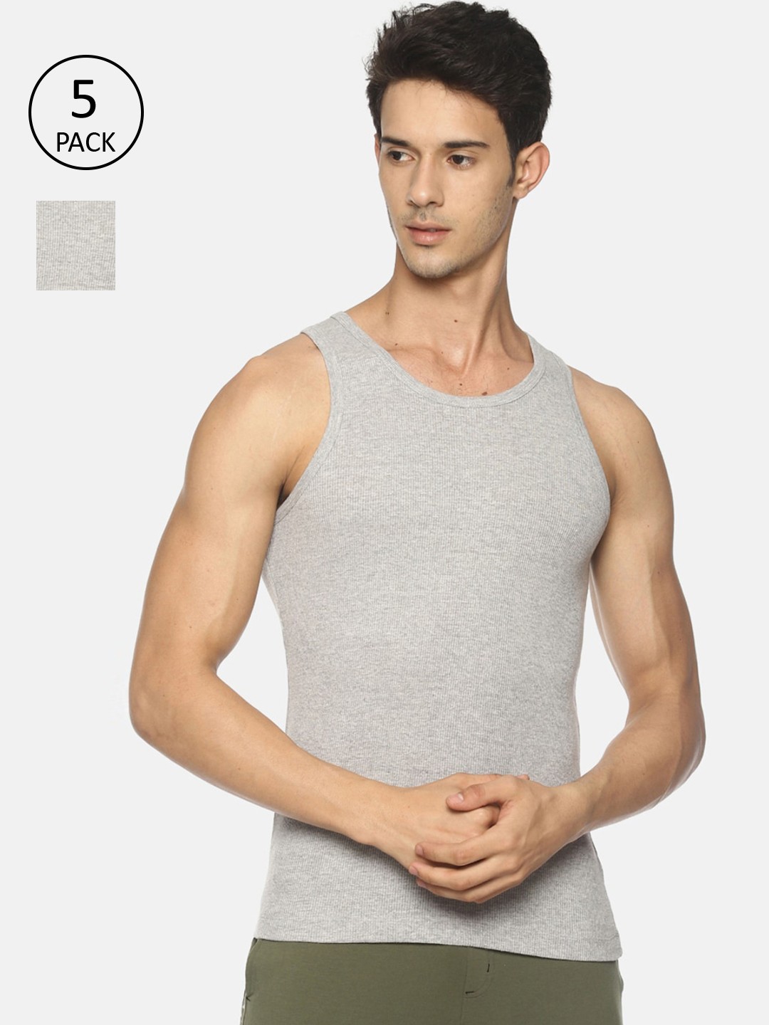 

Soul Space Pack Of 5 Men Grey Solid Organic Cotton Innerwear Vests
