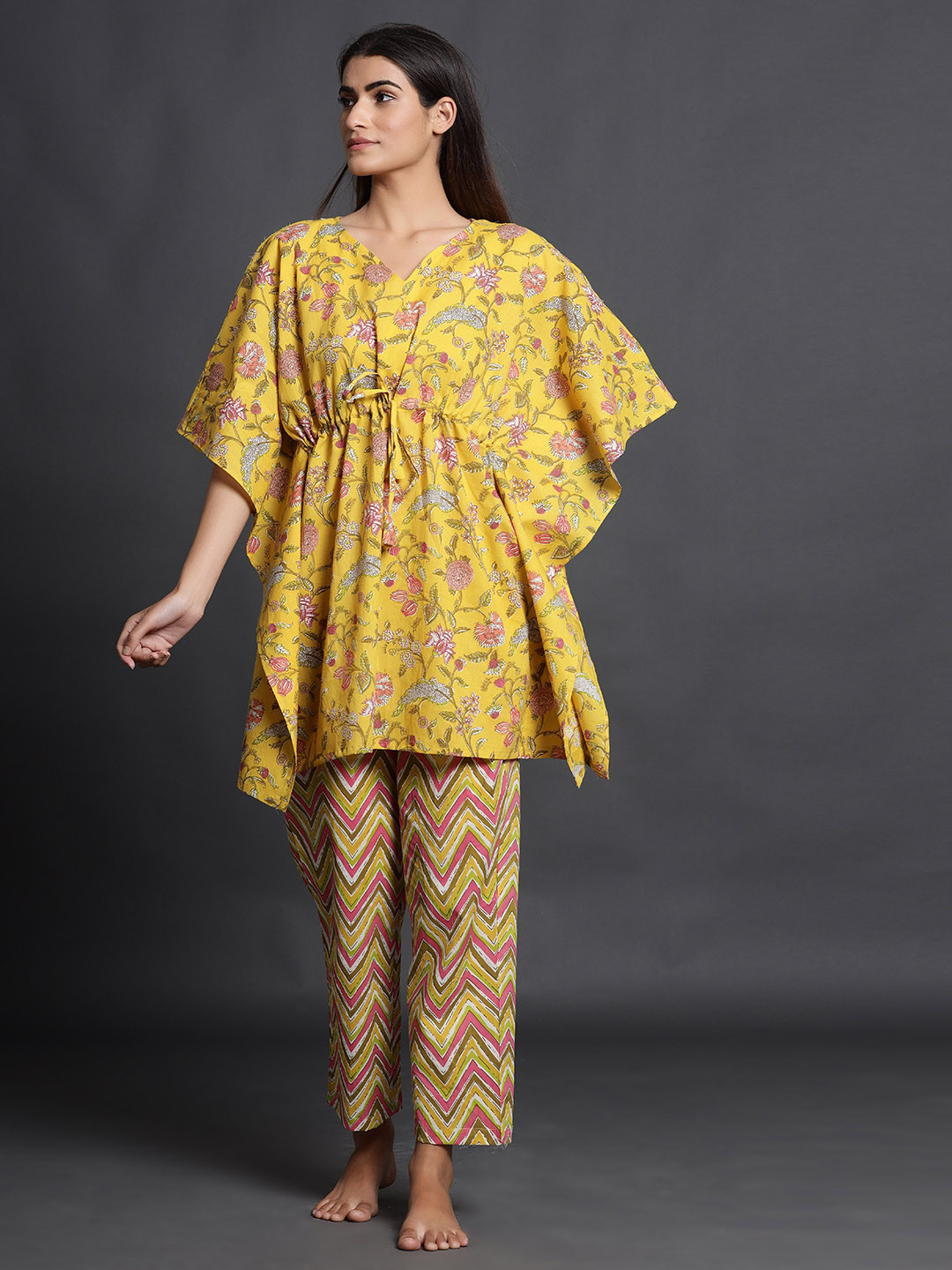 

JISORA Women Yellow & Brown Printed Night suit