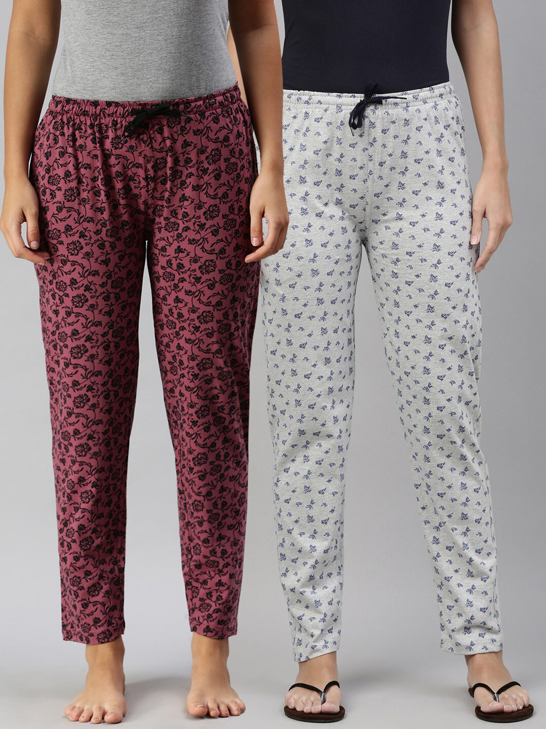 

Kryptic Women Pack Of 2 Printed Pure Cotton Lounge Pants, Maroon