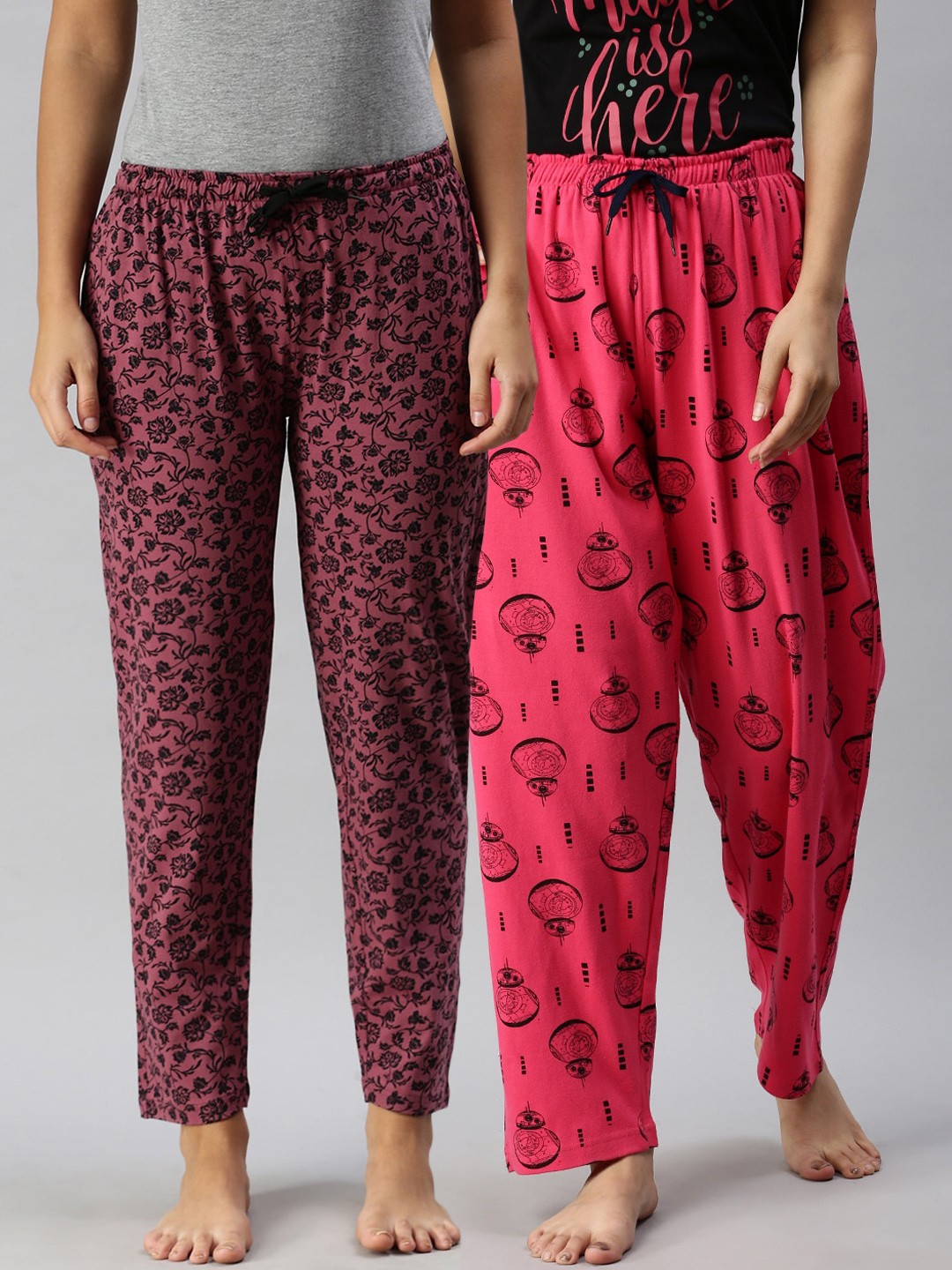 

Kryptic Women Pack Of 2 Printed Pure Cotton Lounge Pants, Maroon