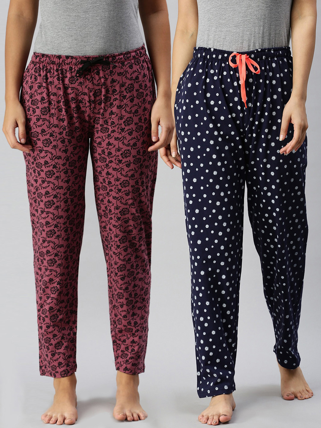 

Kryptic Women Pack Of 2 Printed Pure Cotton Lounge Pants, Maroon