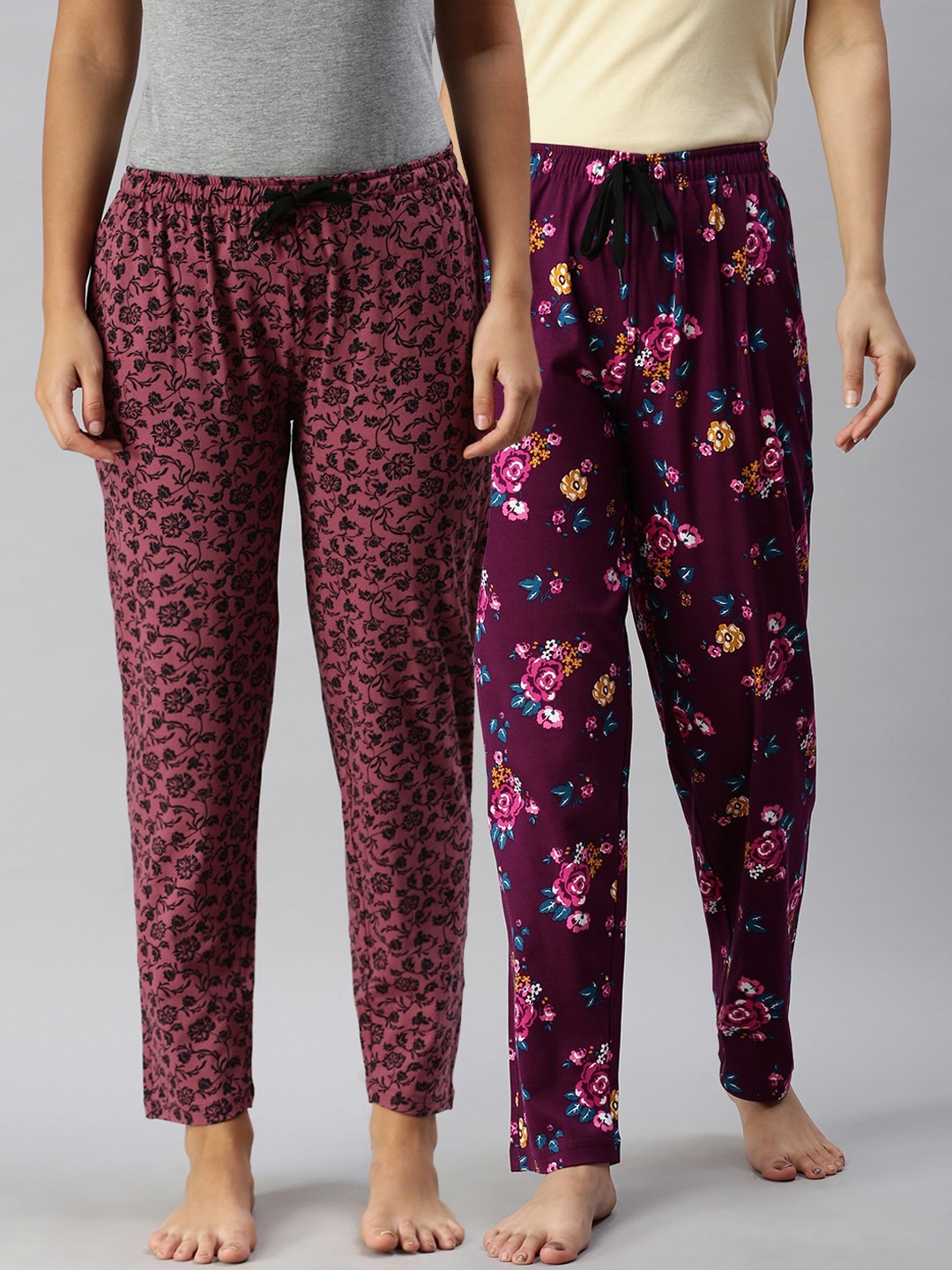 

Kryptic Women Pack Of 2 Printed Pure Cotton Lounge Pants, Maroon