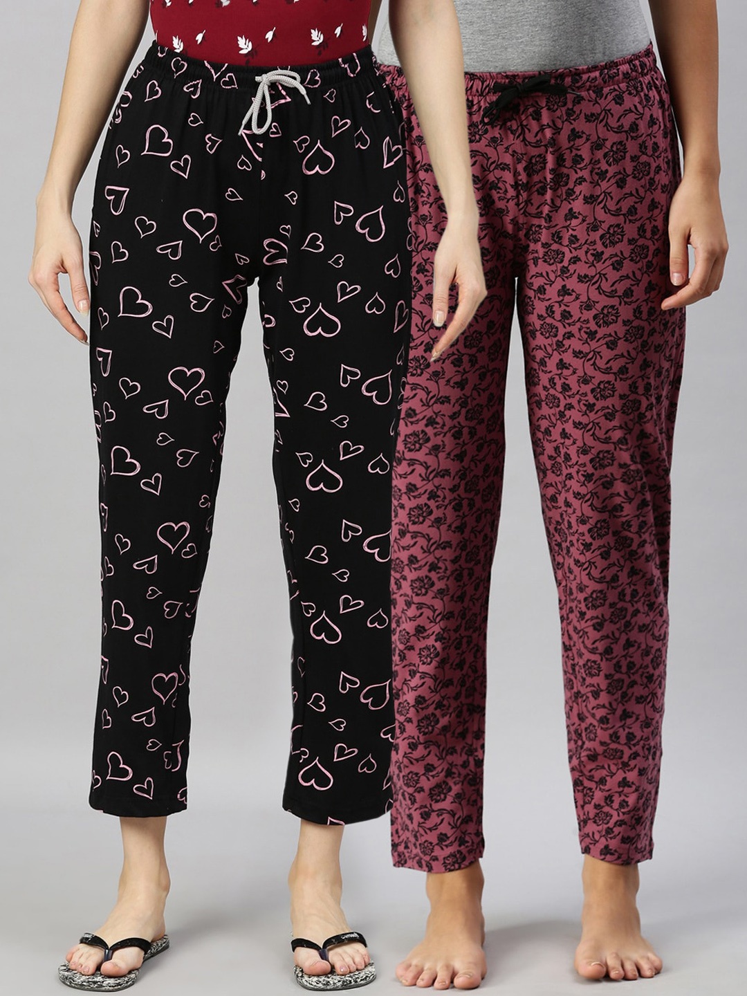 

Kryptic Woman Pack Of 2 Printed Pure Cotton Lounge Pants, Maroon