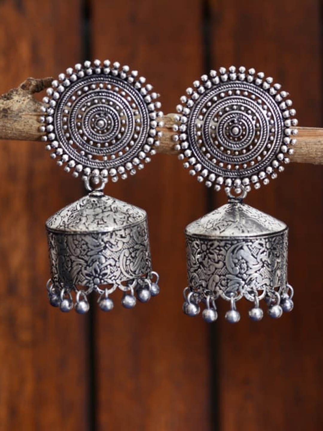 

Indi INSIDE Silver-Toned Contemporary Jhumkas Earrings