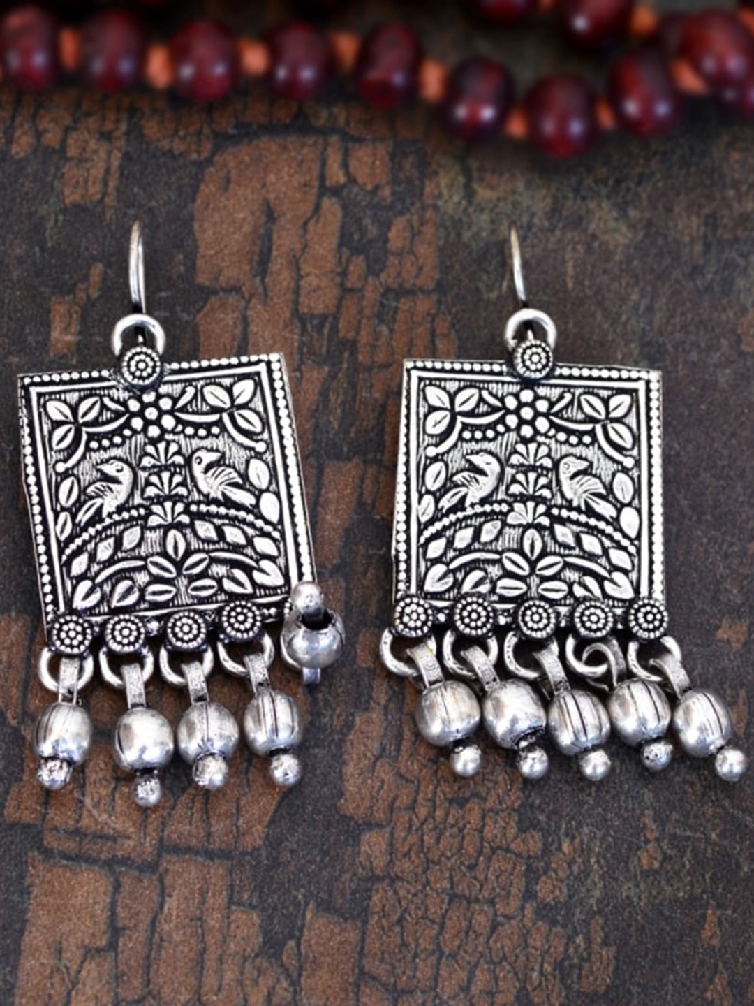 

Indi INSIDE White Silver-Plated Oxidised Contemporary Drop Earrings