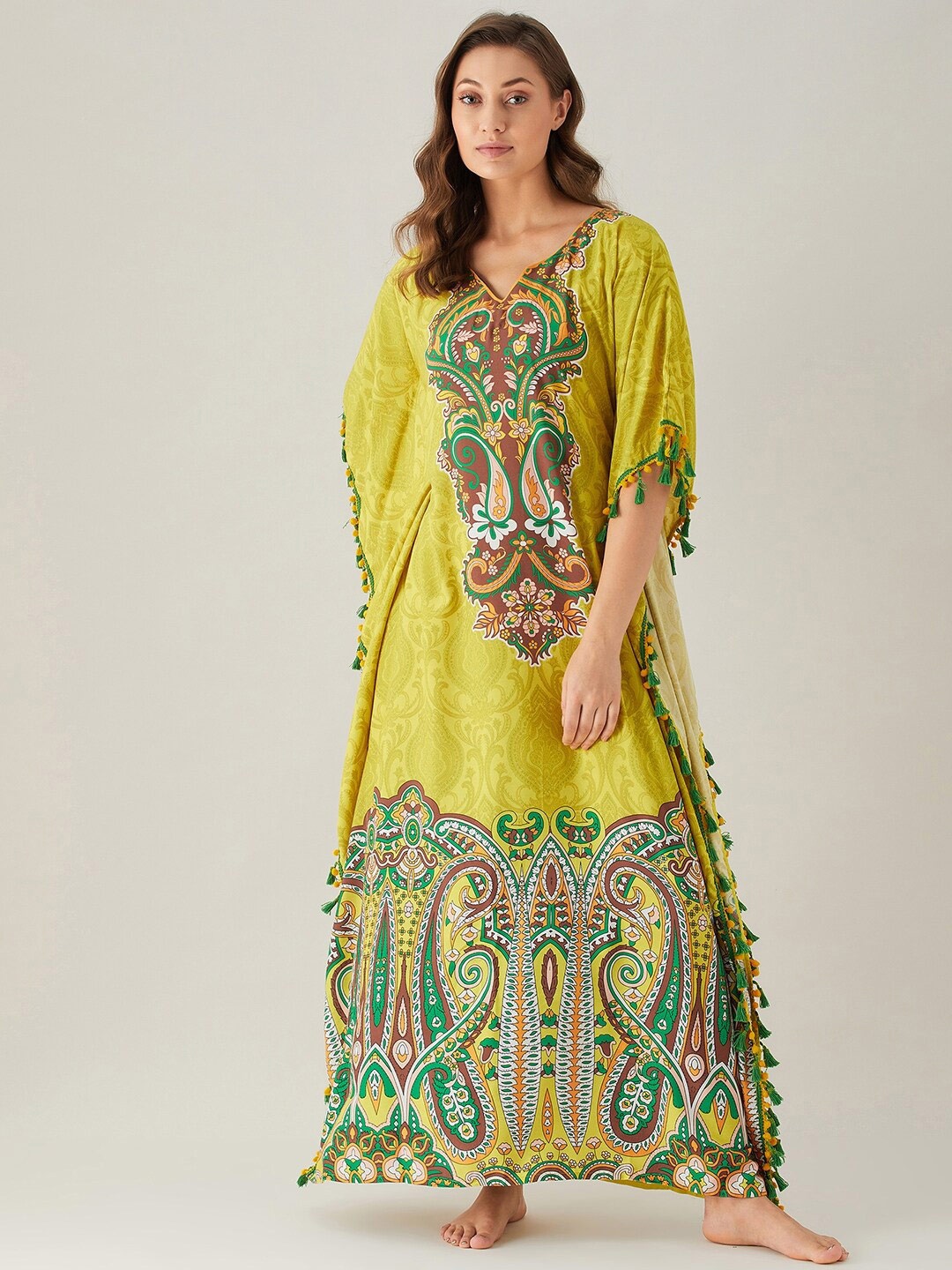

The Kaftan Company Mustard Printed Maxi Kaftan Nightdress