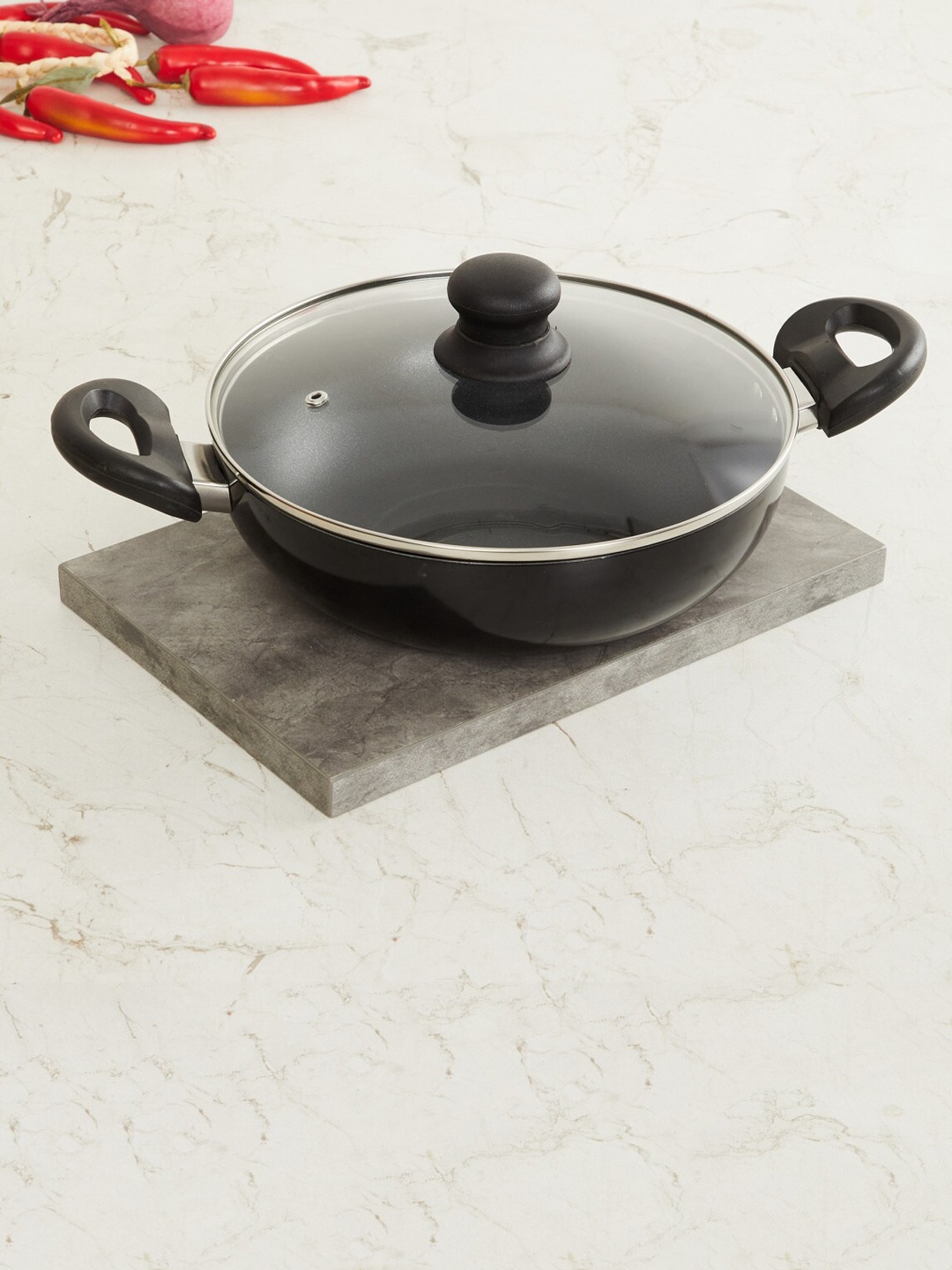 

Home Centre Black Aluminium Kadhai With Lid