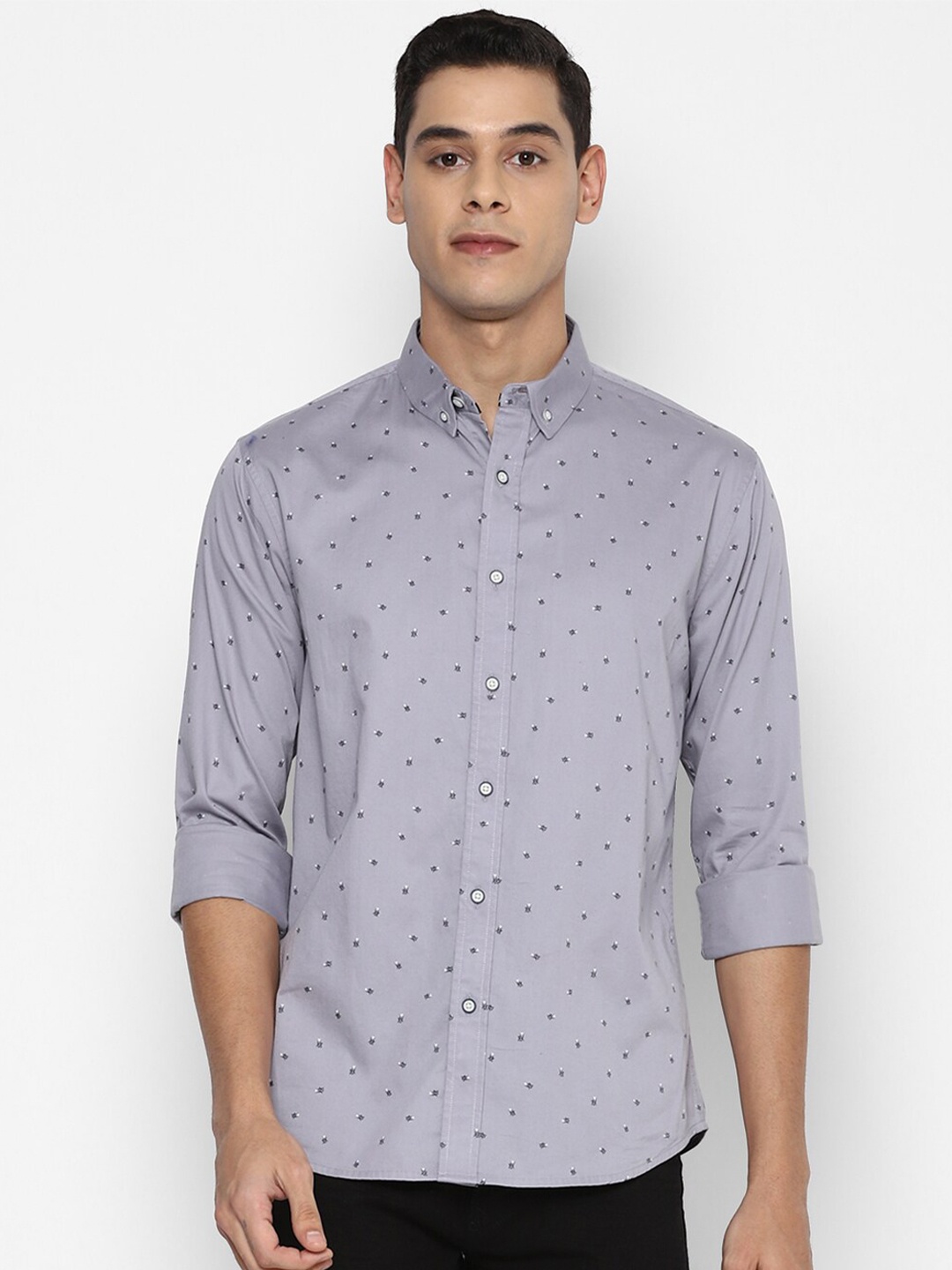 

FOREVER 21 Men Grey Slim Fit Opaque Printed Casual Shirt
