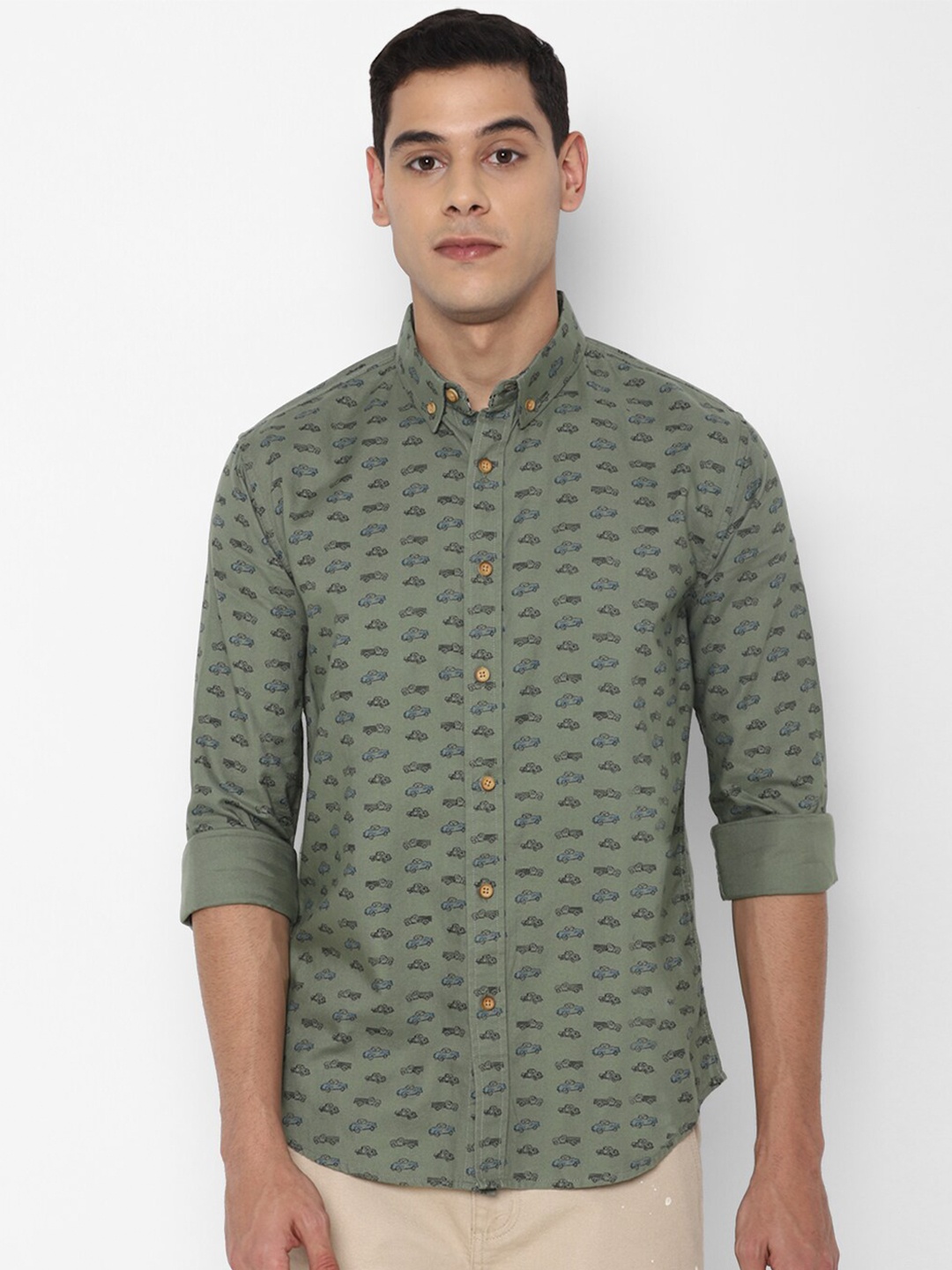 

FOREVER 21 Men Grey Slim Fit Opaque Printed Casual Shirt