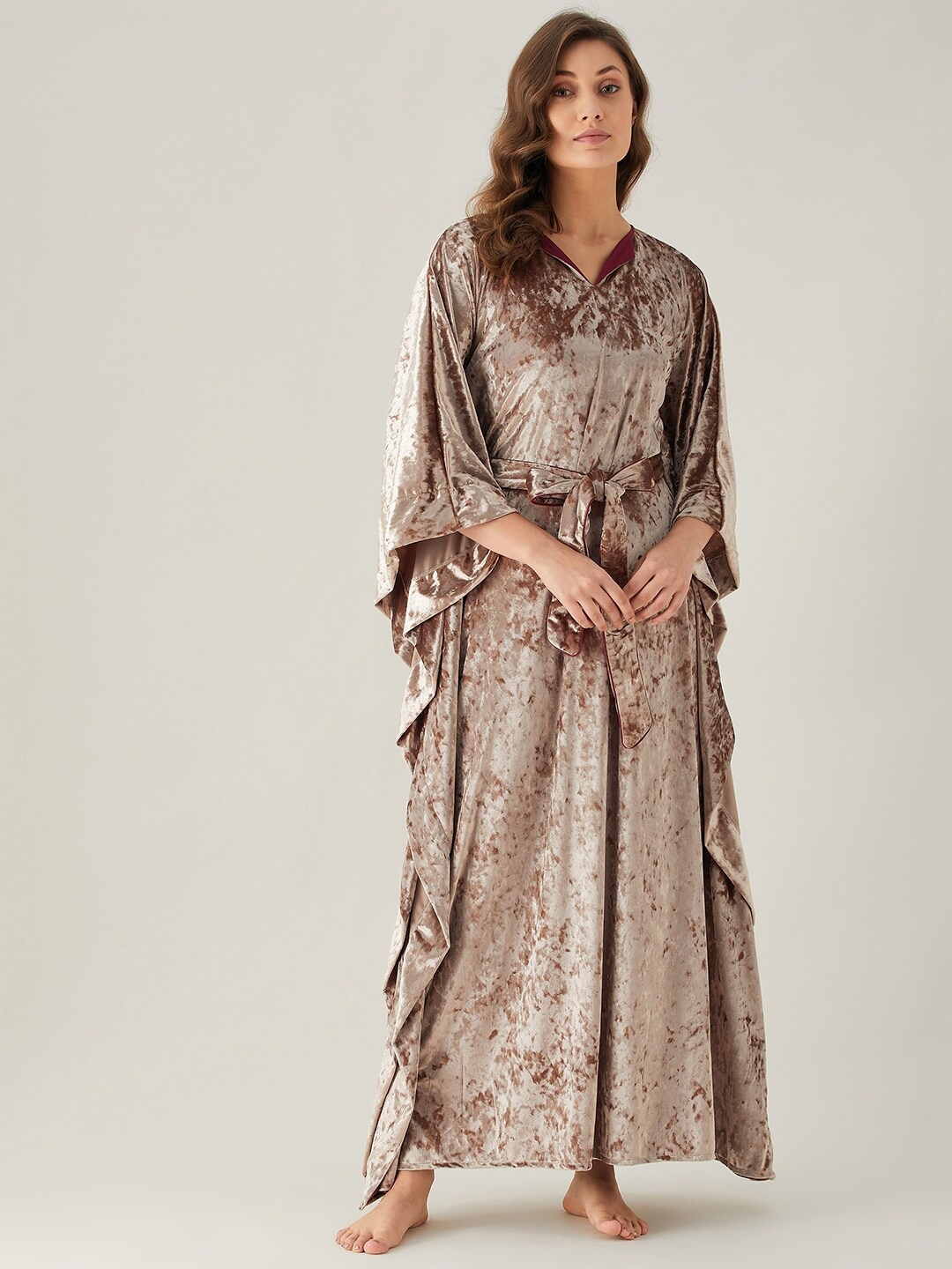 

The Kaftan Company Brown Velvet Maxi Nightdress