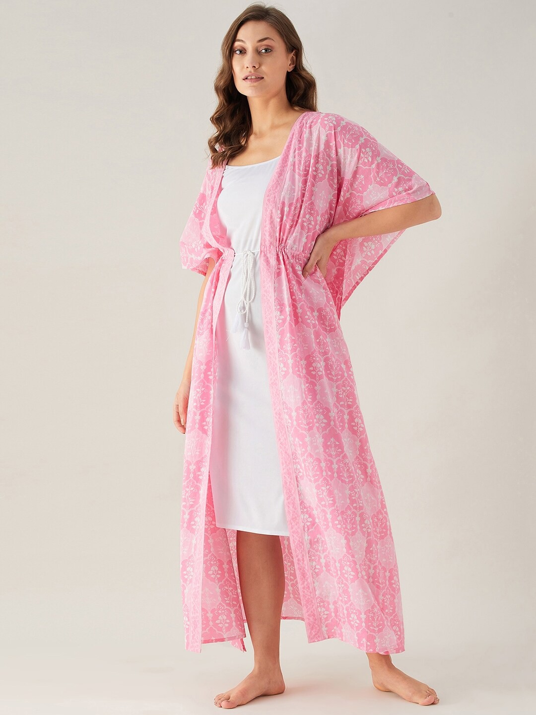 

The Kaftan Company Pink Printed Maxi Pure Cotton Nightdress