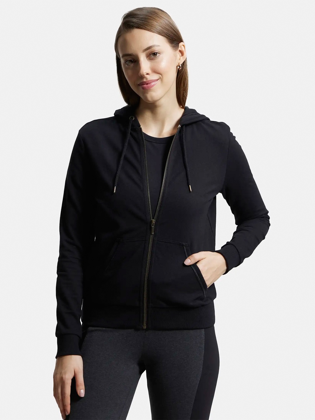 

Jockey Super Combed Cotton French Terry Hoodie Jacket -AW30, Black