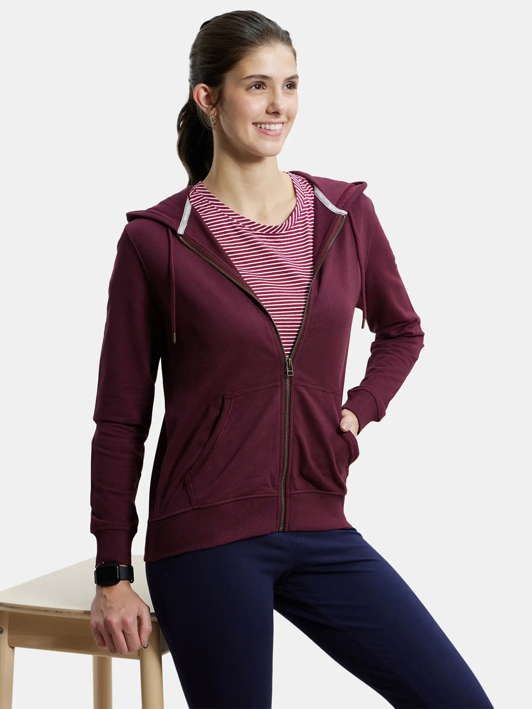 

Jockey Cotton French Terry Fabric Hoodie Jacket with Side Pockets, Maroon