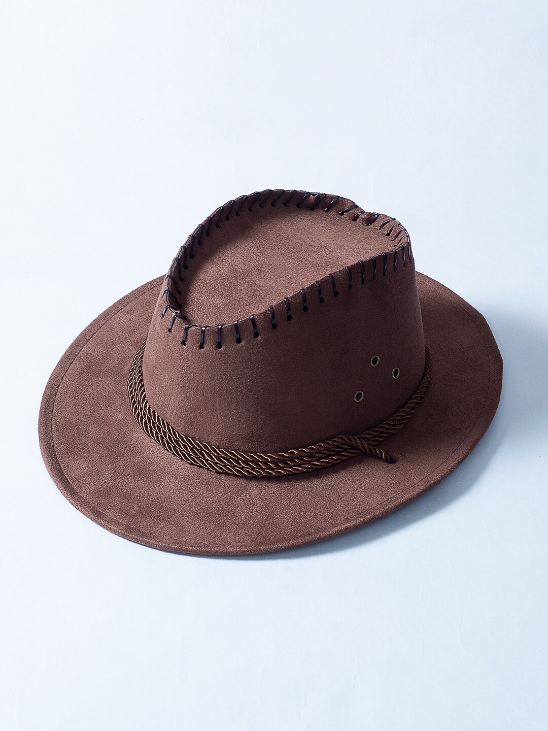 

Golden Peacock Men Coffee Brown Faux Leather Cowboy Sun Hat
