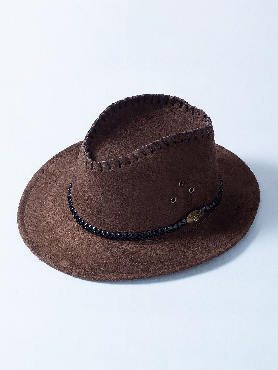 

Golden Peacock Men Coffee Brown Faux Leather Cowboy Sun Hat
