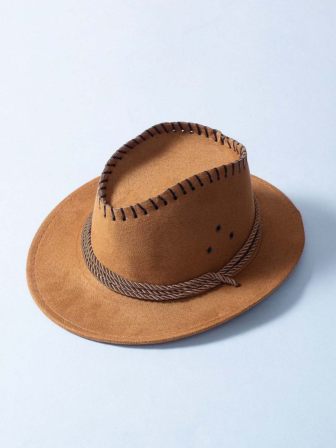 

Golden Peacock Men Brown Faux Leather Cowboy Sun Hat