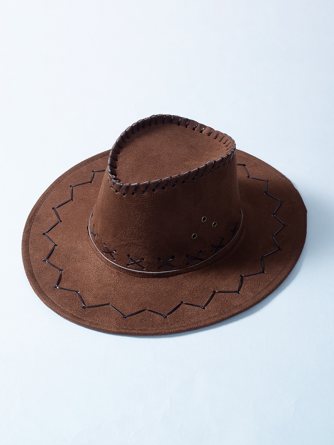 

Golden Peacock Men Brown Solid Faux Leather Cowboy Sun Hat