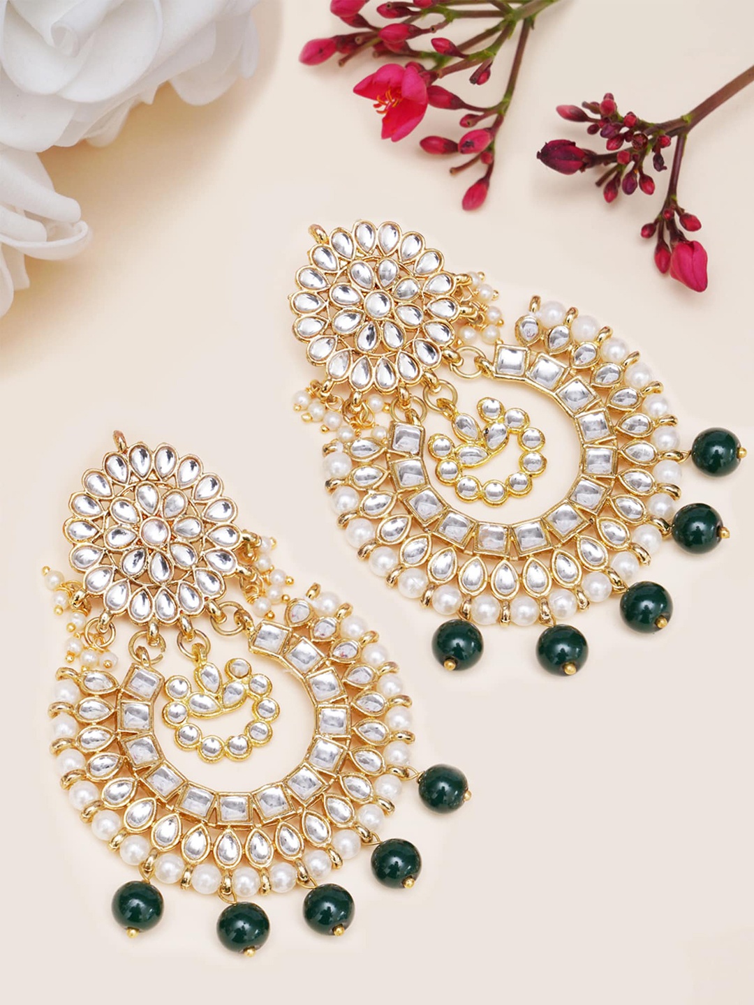 

KARATCART Green & Gold-Plated Classic Chandbalis Earrings