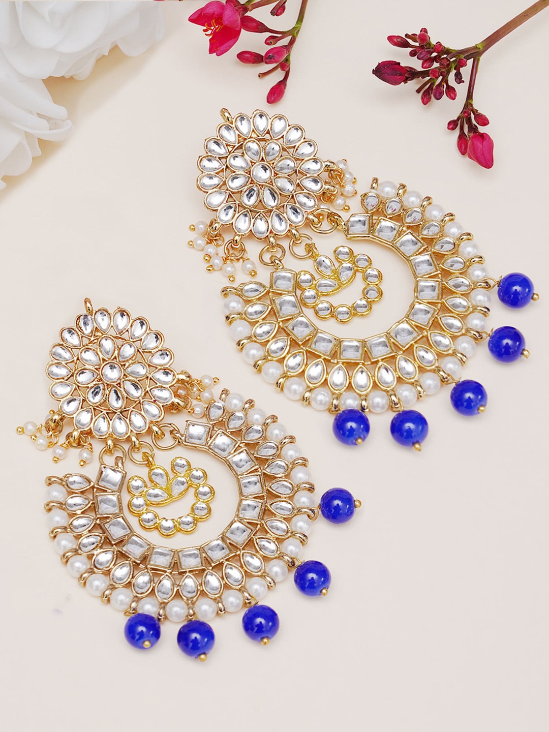 

KARATCART Gold-Toned & White Classic Chandbalis Earrings