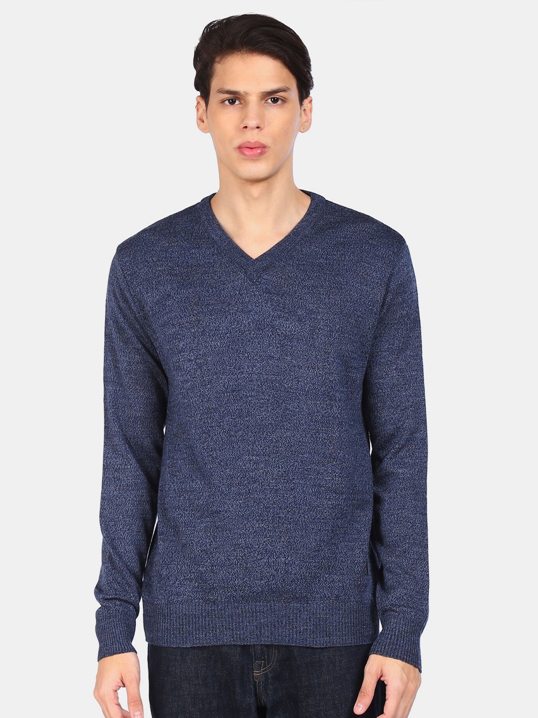 

Ruggers Men Blue V-Neck Acrylic Pullover
