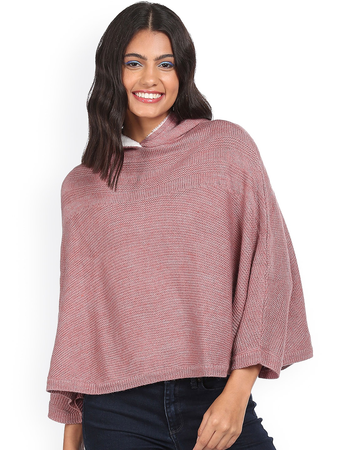 

Sugr Women Pink Long Sleeve Patterned Hooded Sweater