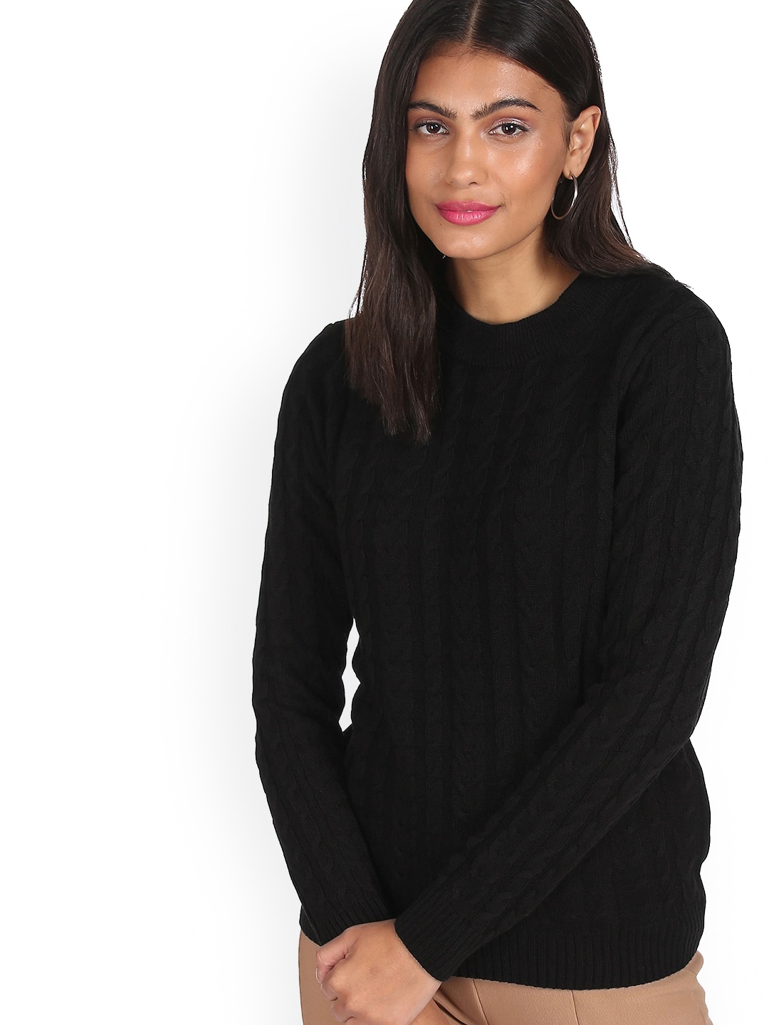 

Sugr Women Black Turtle Neck Ribbed Sweater