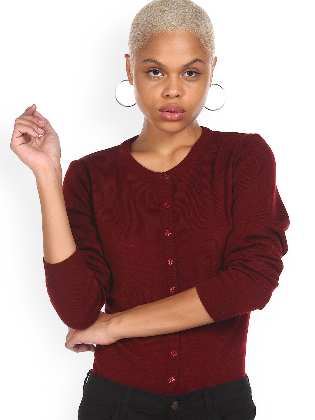 

Sugr Women Red Acrylic Cardigan
