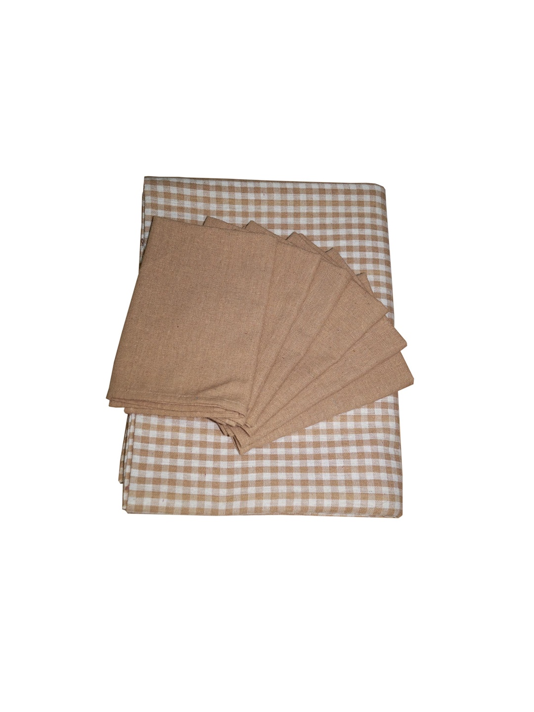 

Lushomes Biscuit Cotton Checks Dining Table Covers with 6 pcs Table Napkins, Beige