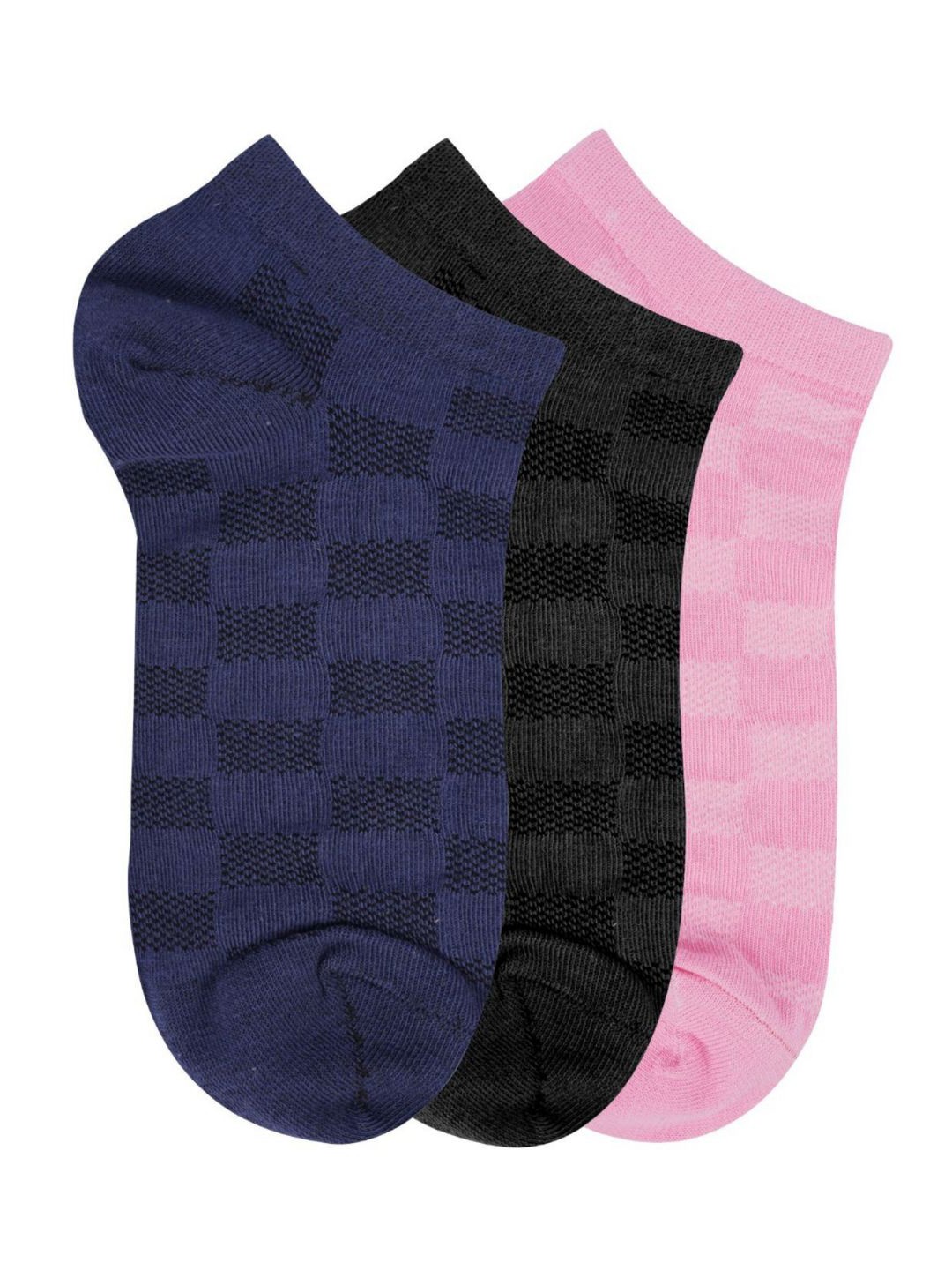 

N2S NEXT2SKIN Women Set of 3 Checked Ankle-Length Cotton Socks, Navy blue