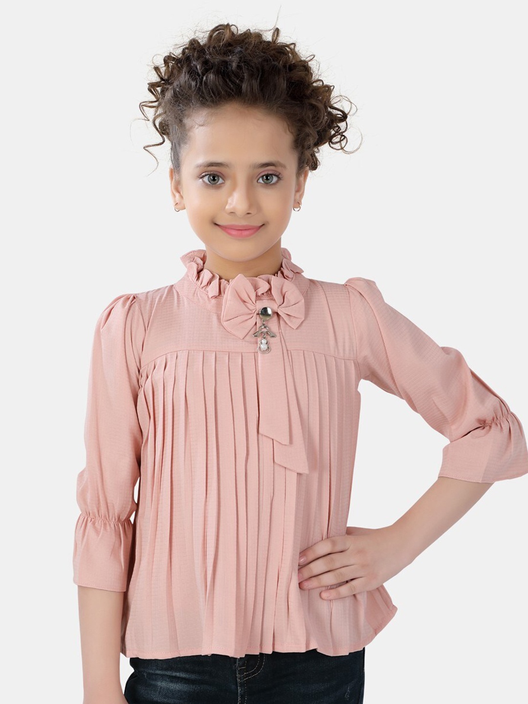 

POPLINS Peach-Coloured Pleated Regular Top