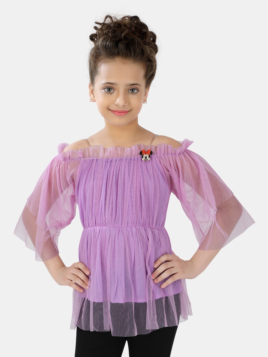 

POPLINS Purple Off-Shoulder Pleated Bardot Top