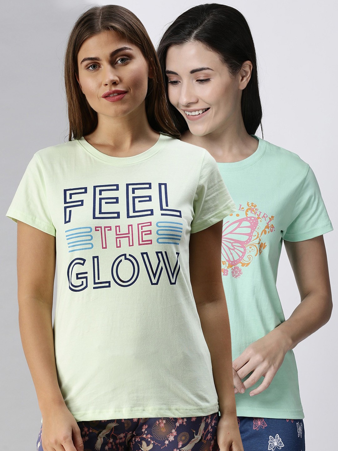 

Kryptic Woman Pack Of 2 Printed Pure Cotton Lounge T-Shirts, Green
