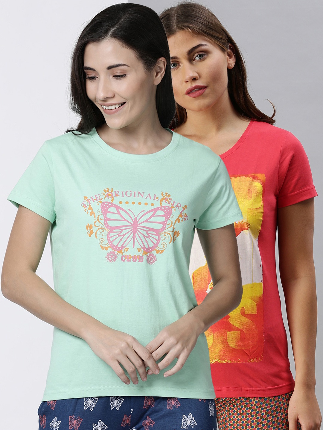 

Kryptic Women Pack Of 2 Printed Pure Cotton T-Shirts, Sea green
