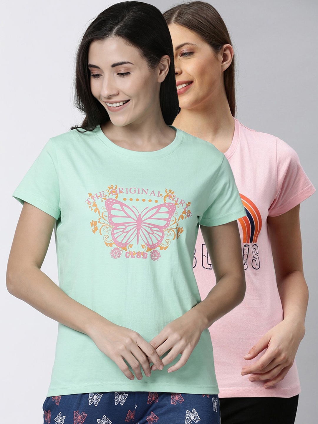

Kryptic Women Pack Of 2 Printed Pure Cotton Lounge T-Shirts, Green