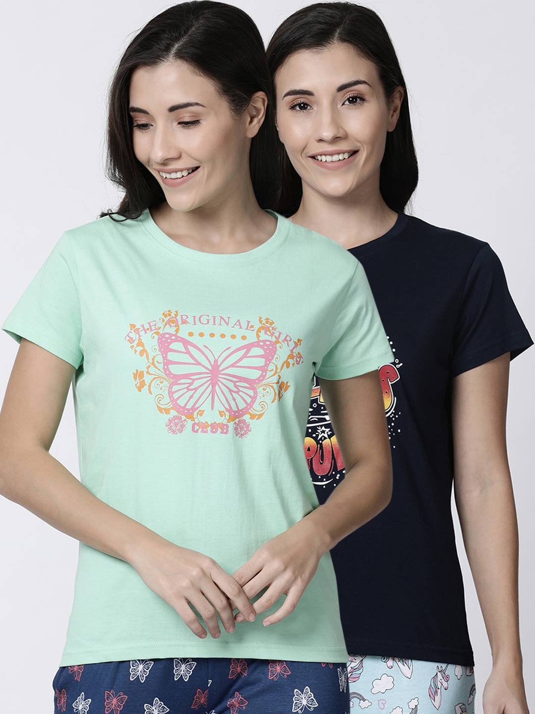 

Kryptic Women Pack Of 2 Printed Pure Cotton Lounge T-Shirts, Green
