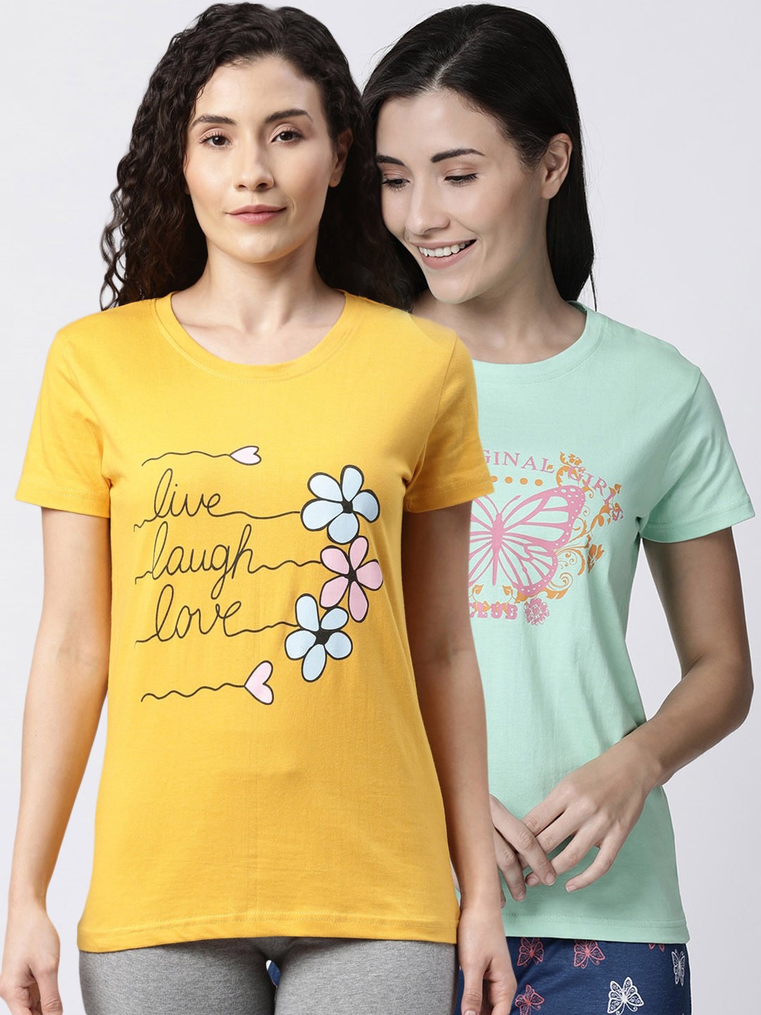 

Kryptic Women Pack Of 2 Printed Pure Cotton Lounge T-Shirts, Green