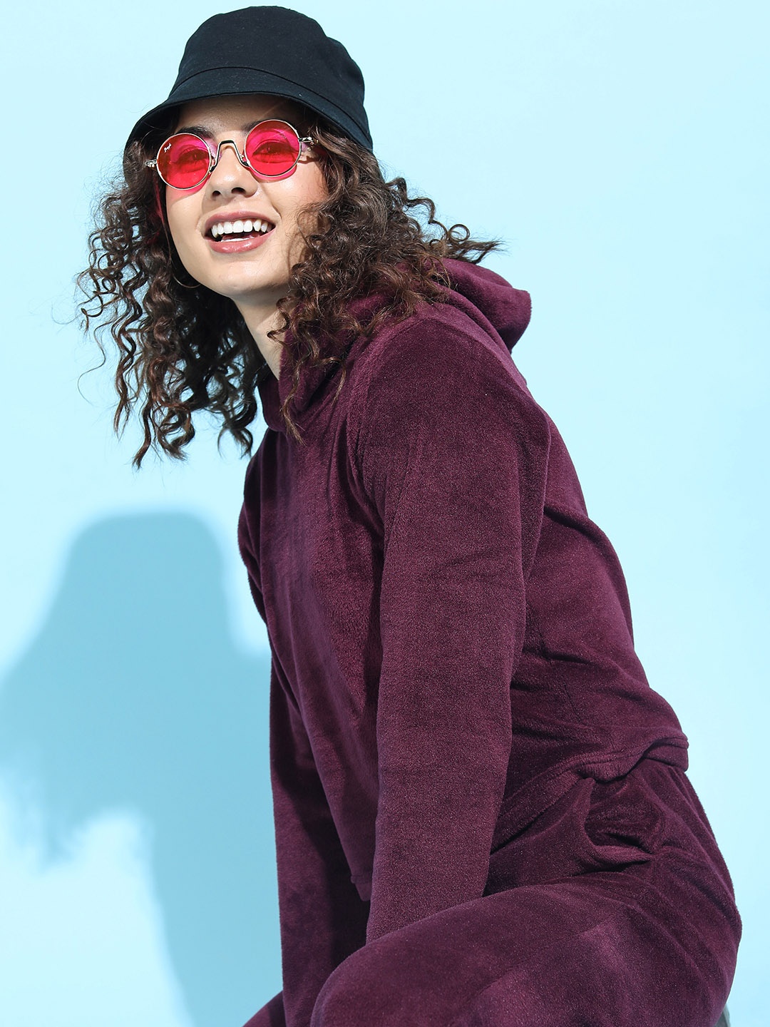 

Tokyo Talkies Women Burgundy Hooded Sweatshirt