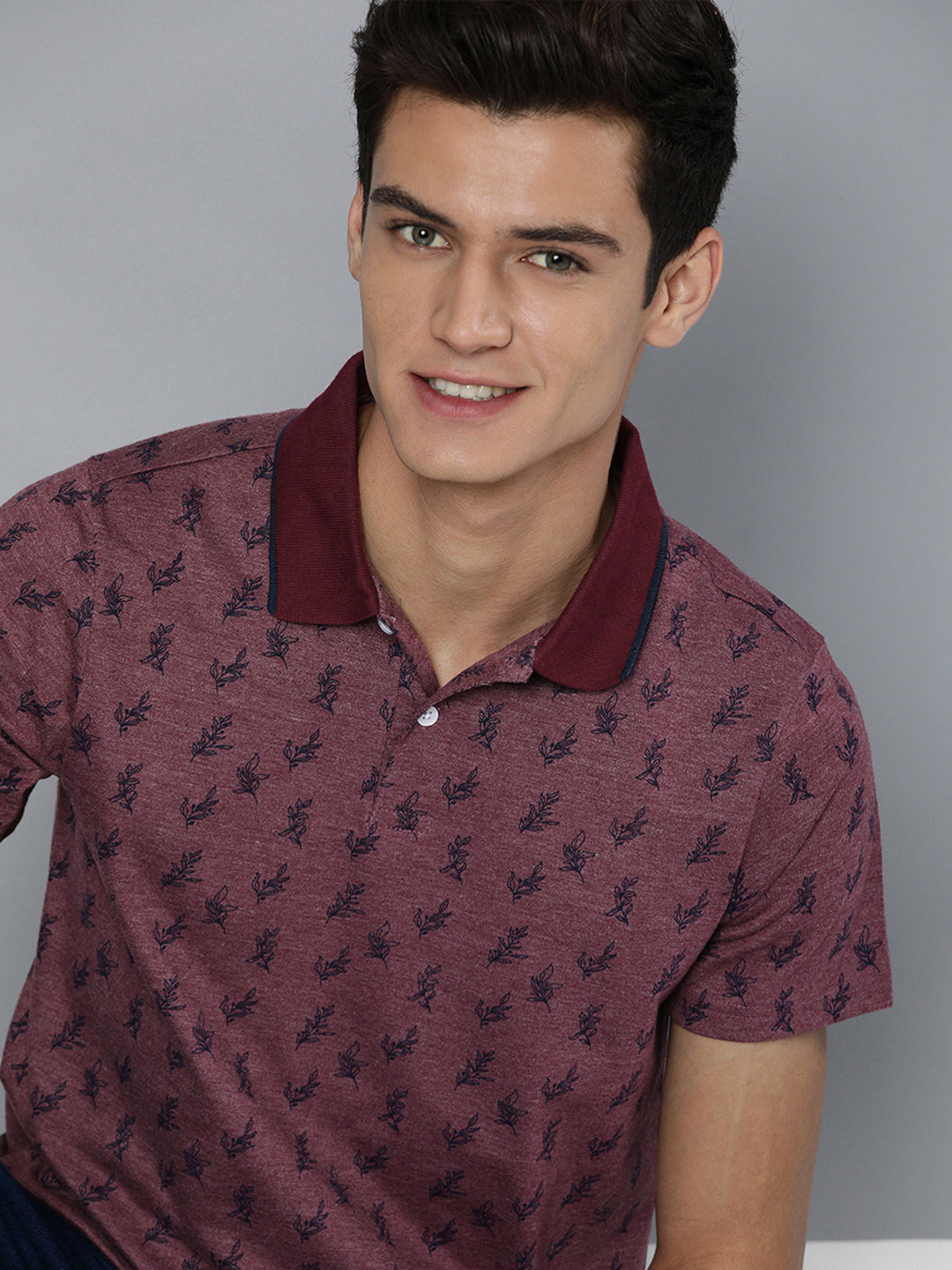 

Mast & Harbour Men Maroon & Navy Blue Floral Printed Polo Collar T-shirt