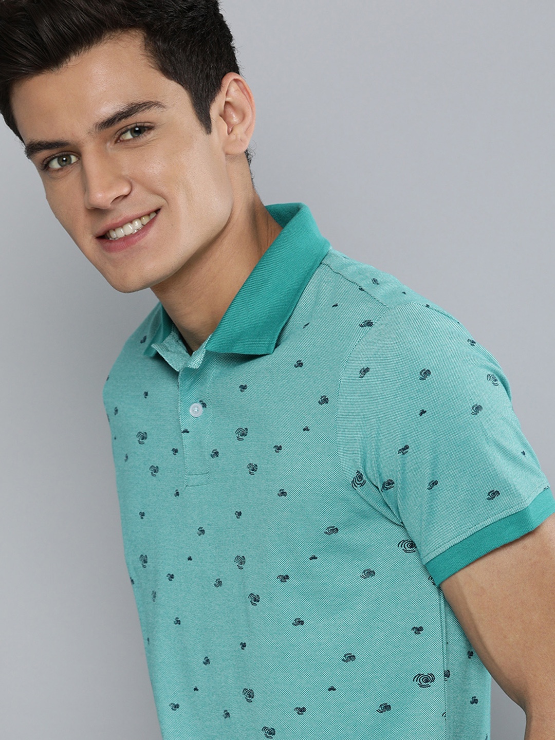 

Mast & Harbour Men Turquoise Blue Printed Polo Collar T-shirt