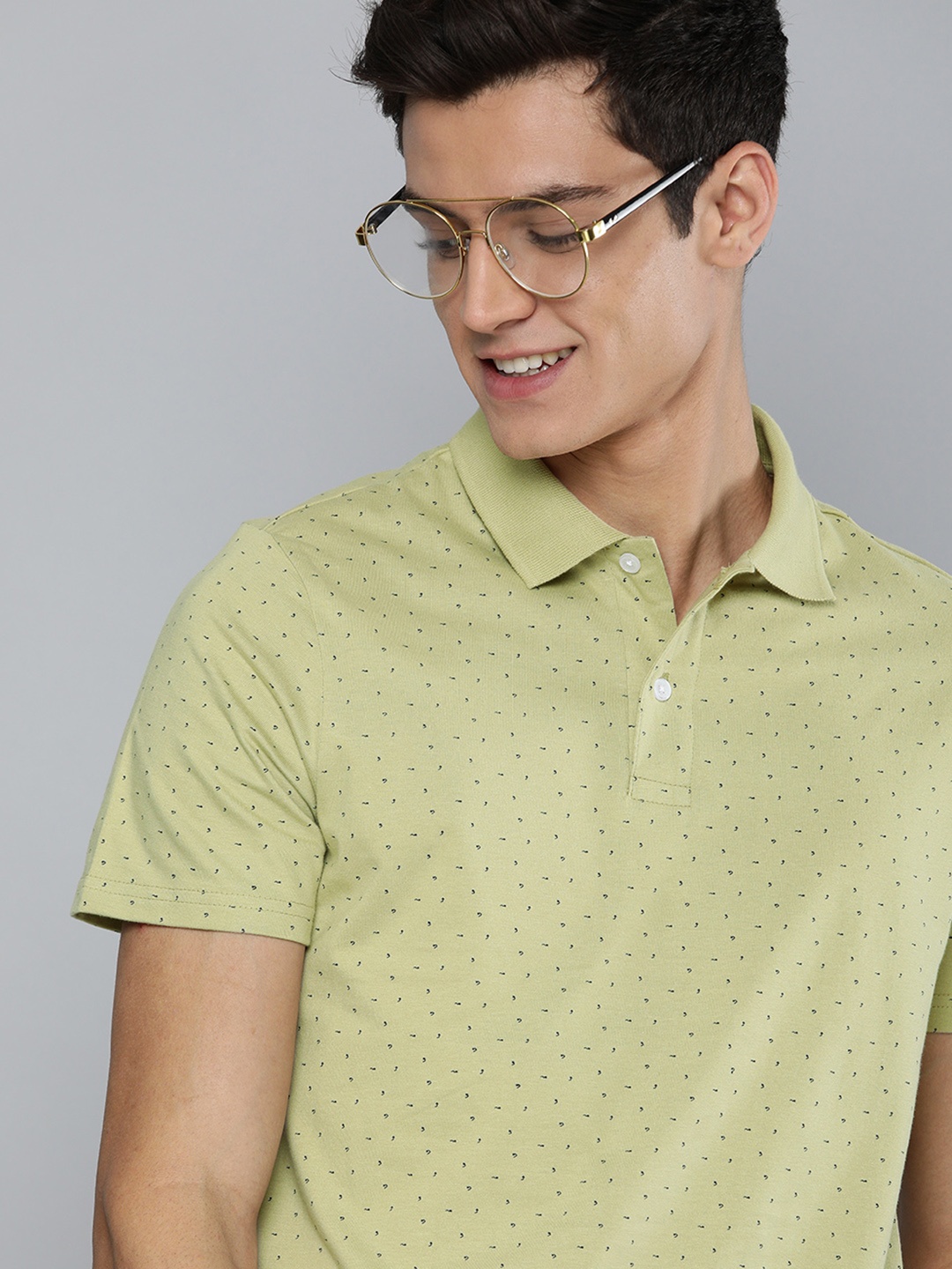 

Mast & Harbour Men Khaki & Navy Blue Printed Polo Collar T-shirt