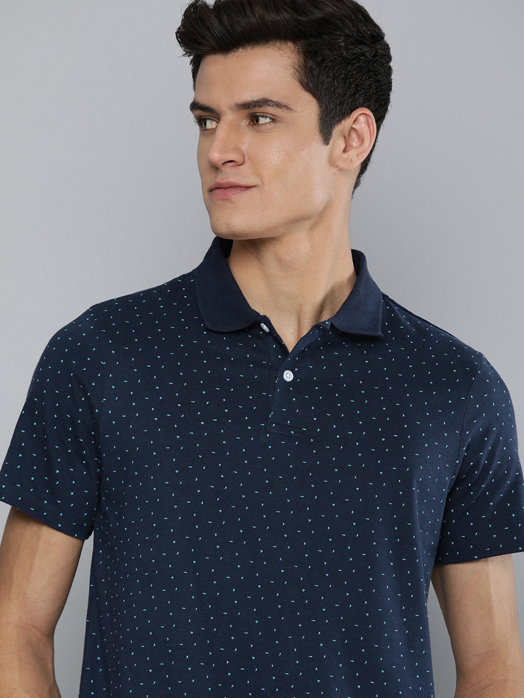 

Mast & Harbour Men Navy Blue Printed Polo Collar T-shirt