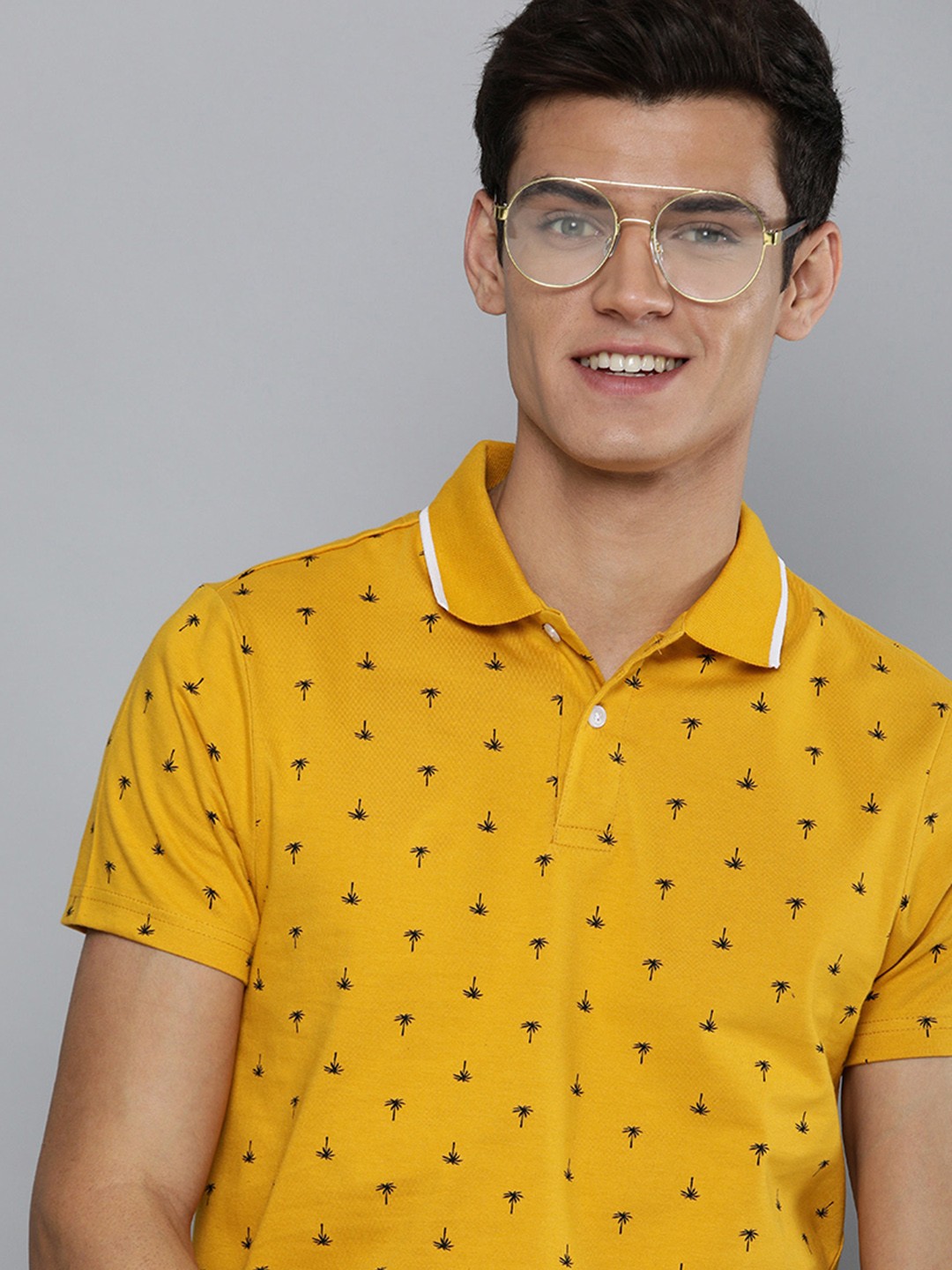 

Mast & Harbour Men Mustard Yellow Conversational Printed Polo Collar T-shirt