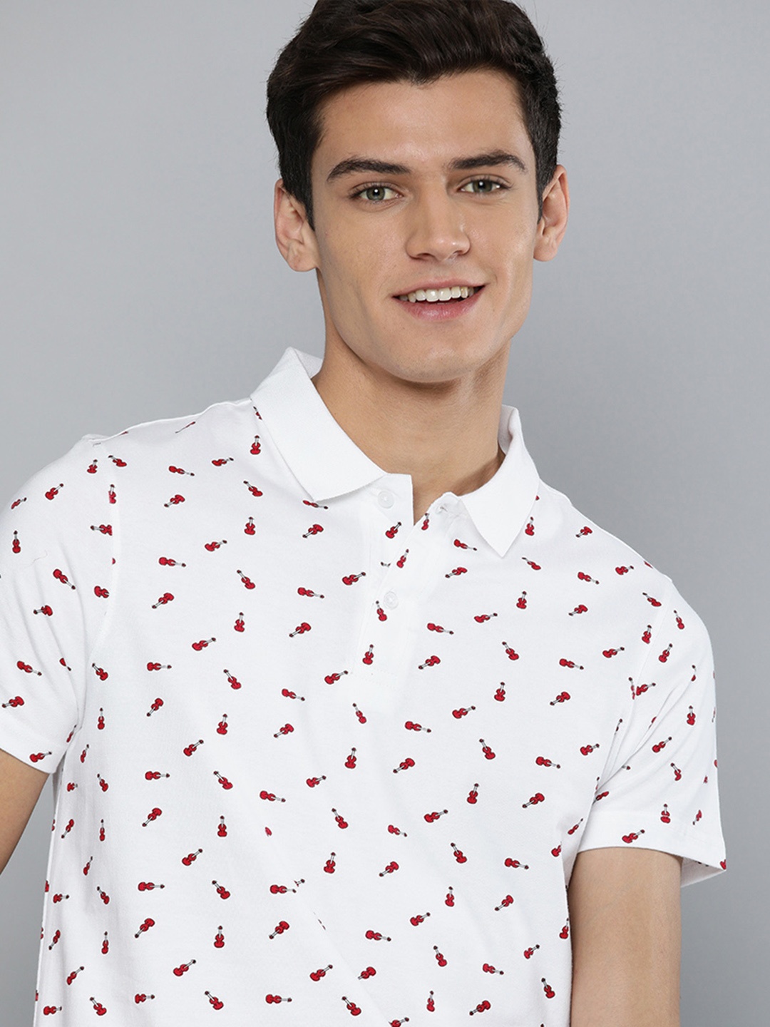 

Mast & Harbour Men White & Red Conversational Printed Polo Collar T-shirt