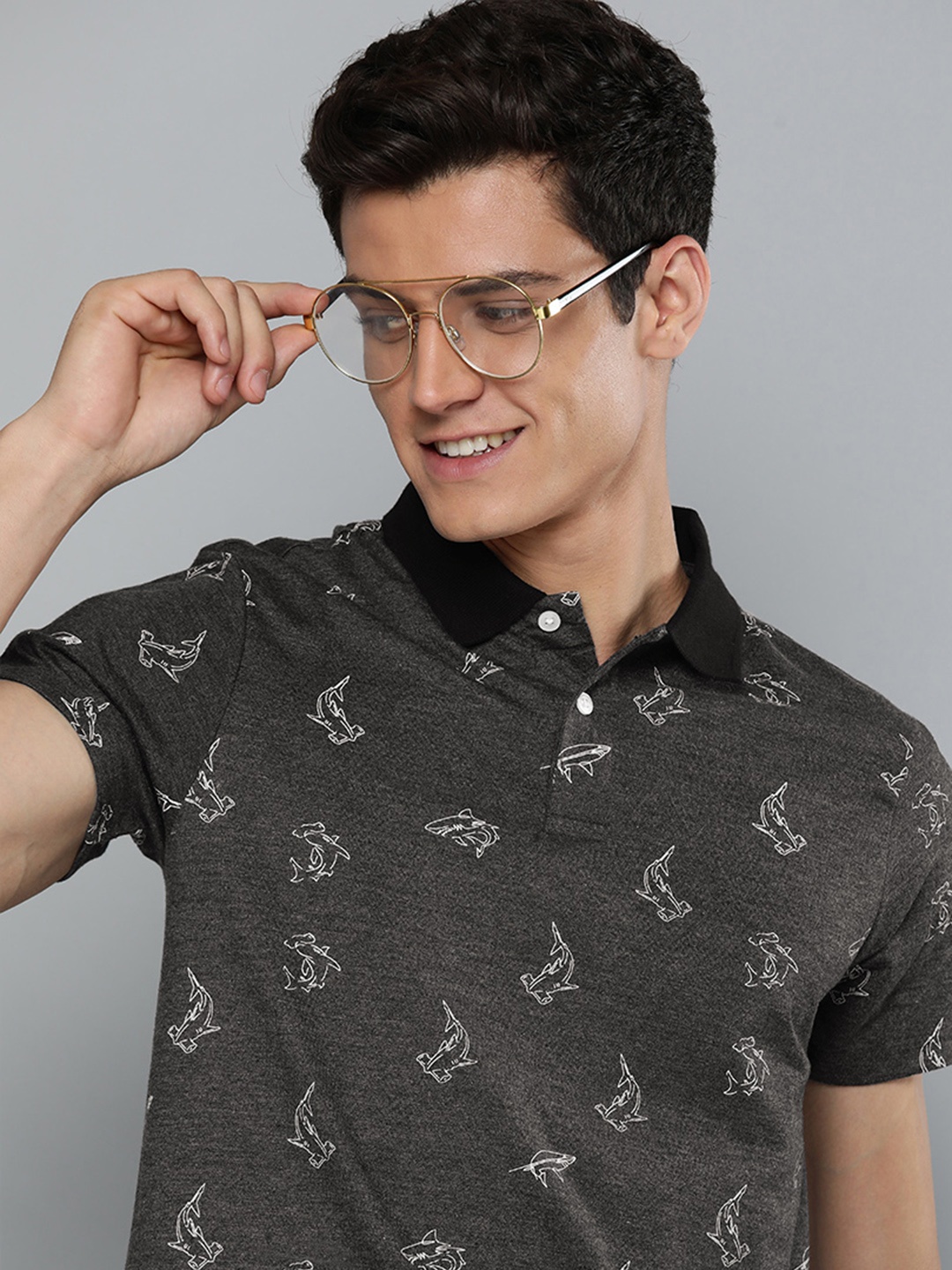 

Mast & Harbour Men Black & White Printed Polo Collar T-shirt