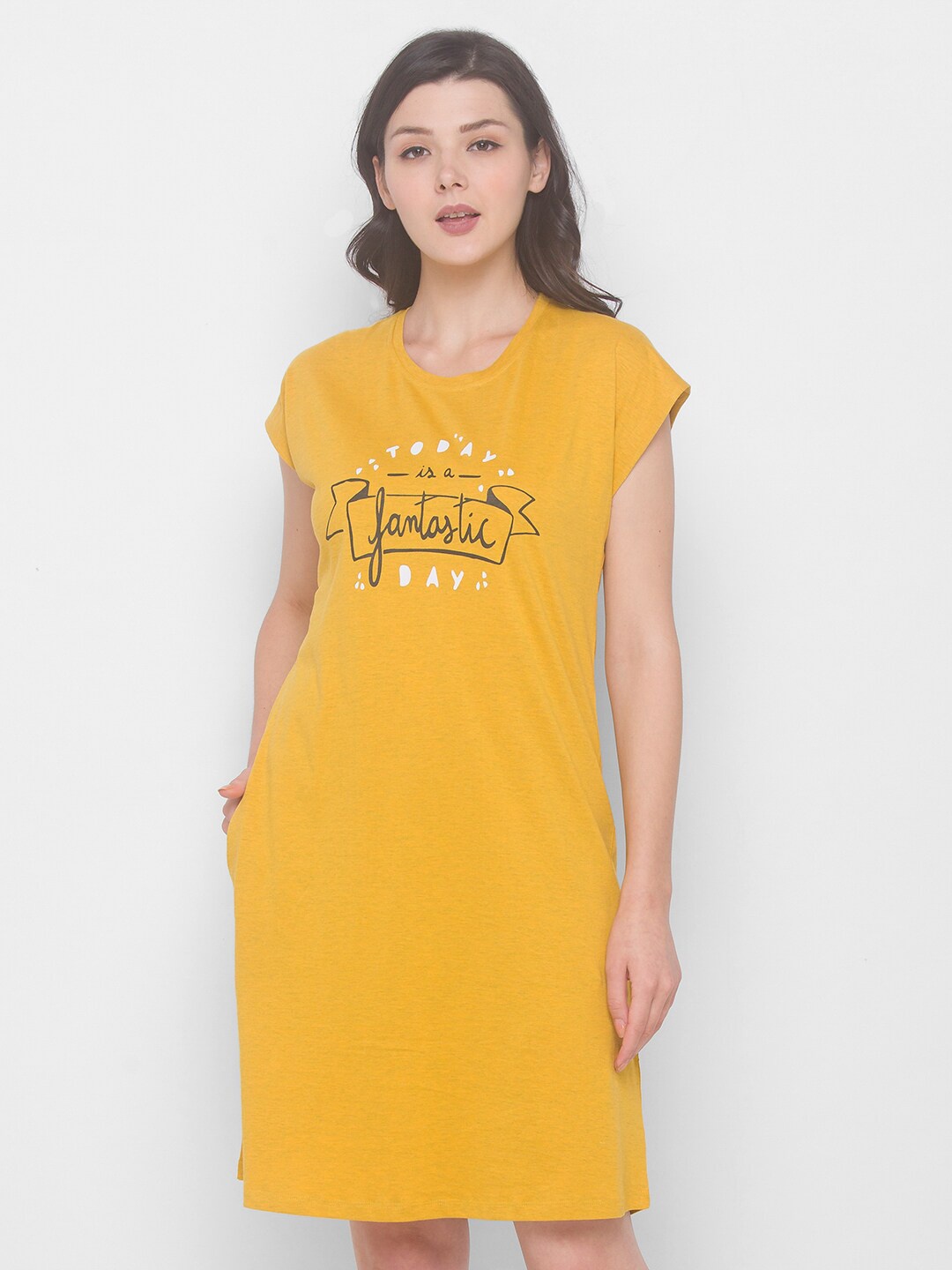 

AV2 Mustard T-shirt Pure Cotton Nightdress