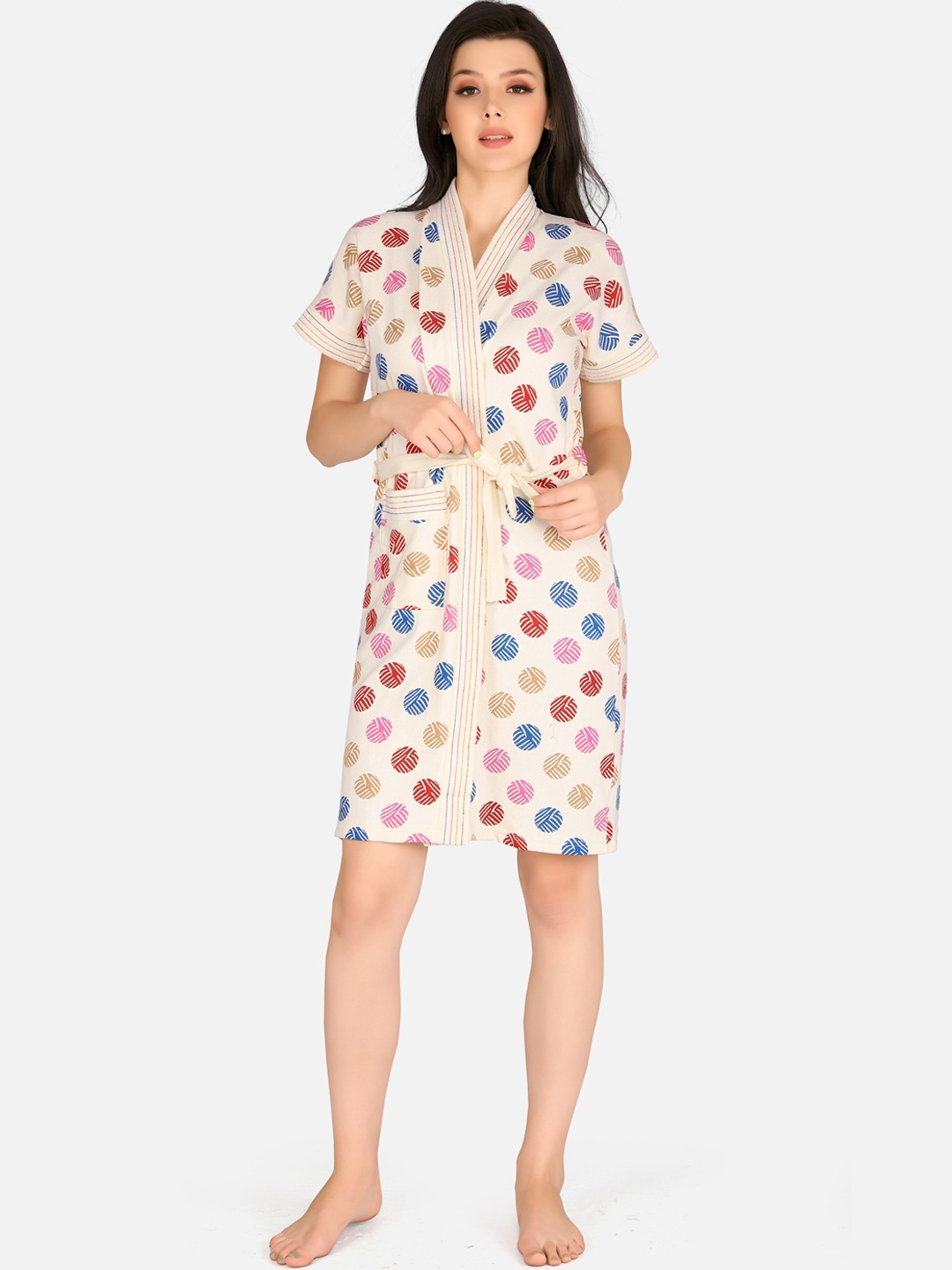 

Sand Dune Women Yellow & Beige Printed Pure Terry Cotton Bath Robe
