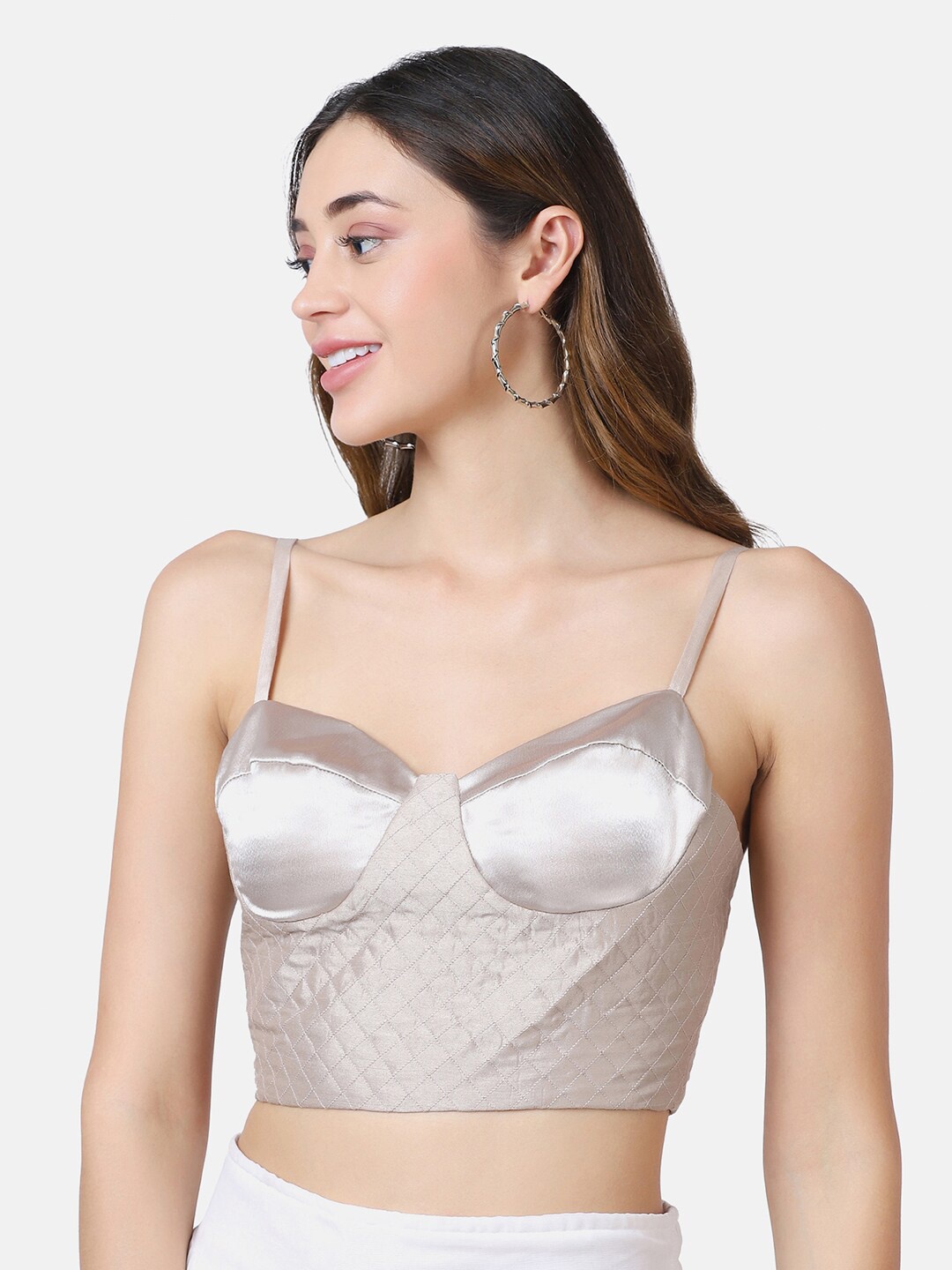 

Da Intimo Women Beige Lightly Padded Satin Quilted Bralette Bra