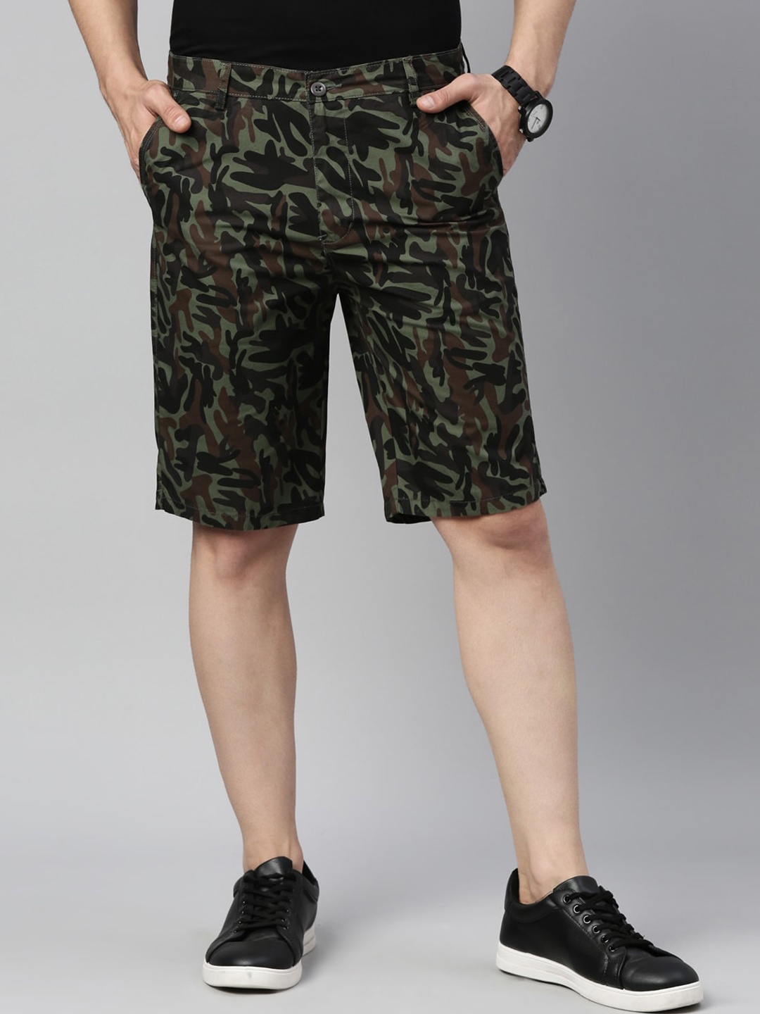 

Bushirt Men Green Camouflage Printed Regular Shorts